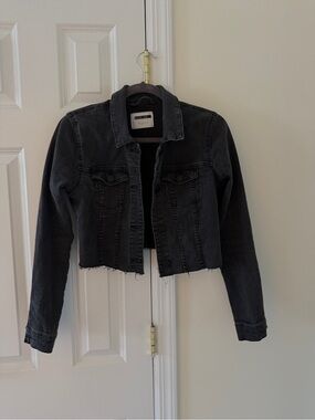 Black Washed Denim Jacket - Noisy May Size S Raw Edge